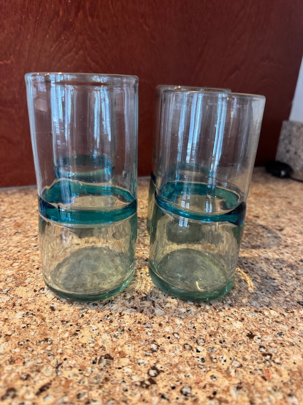 Handblown Stackable Glass Tumblers - Aqua Accent
